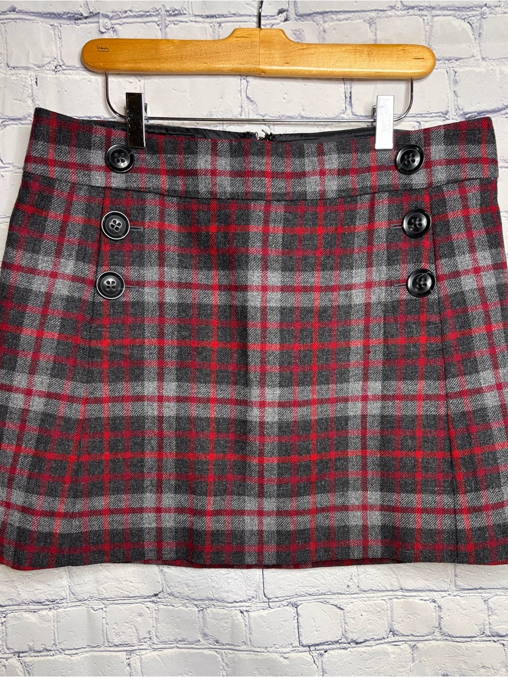 GAP Red Gray Plaid Y2K English Dark Academia Preppy Wool Blend Mini Skirt 12